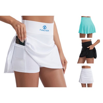 Women's Pleated High Waisted Tennis Golf Skort w/Pockets